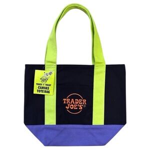 Trader Joe's Mini Canvas Tote Bag in Black, Purple and Lime Green NWT 2025
